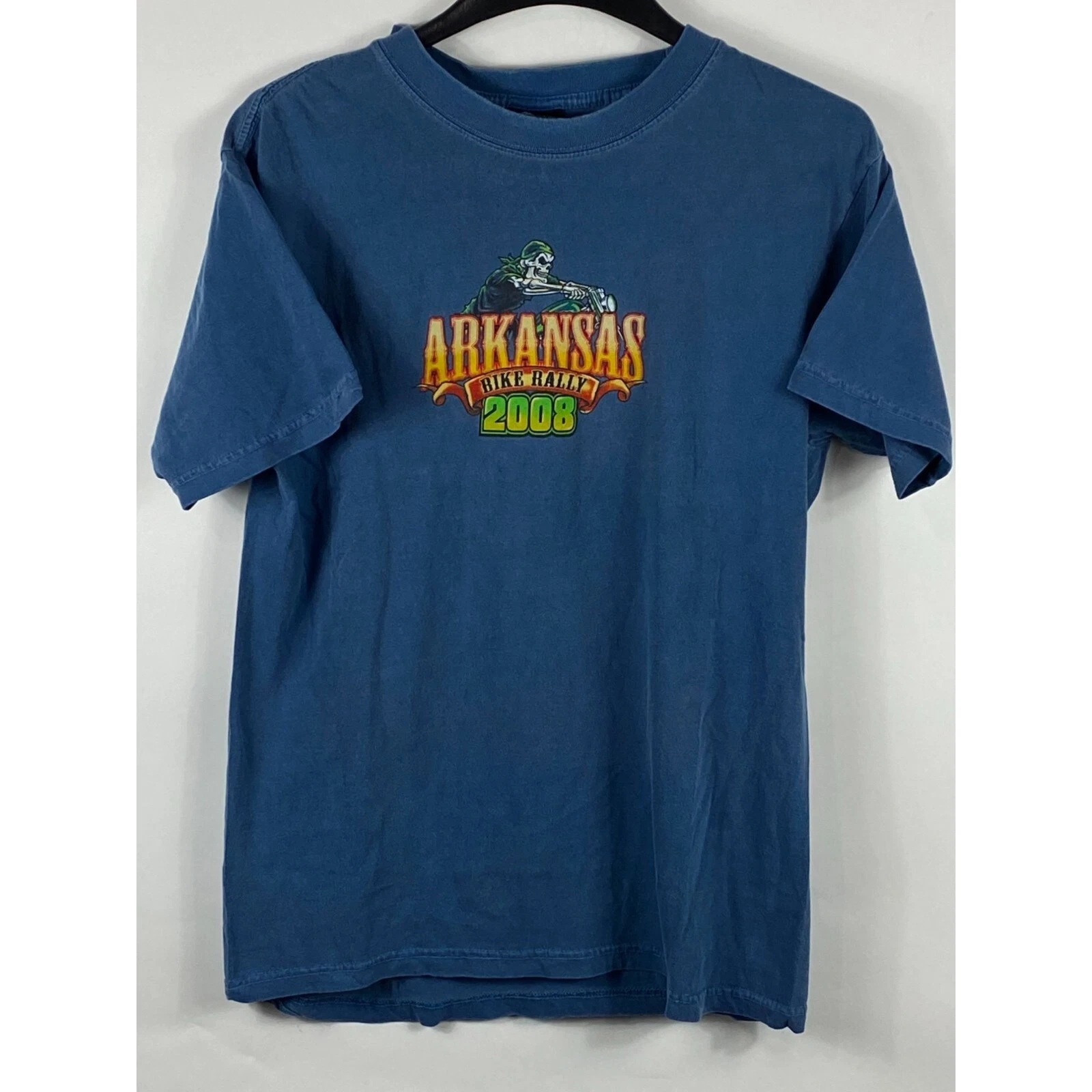 Biker Design Arkansas Bike Rally 2008 Graphic Tee Shirt Blue-Green Medium D256