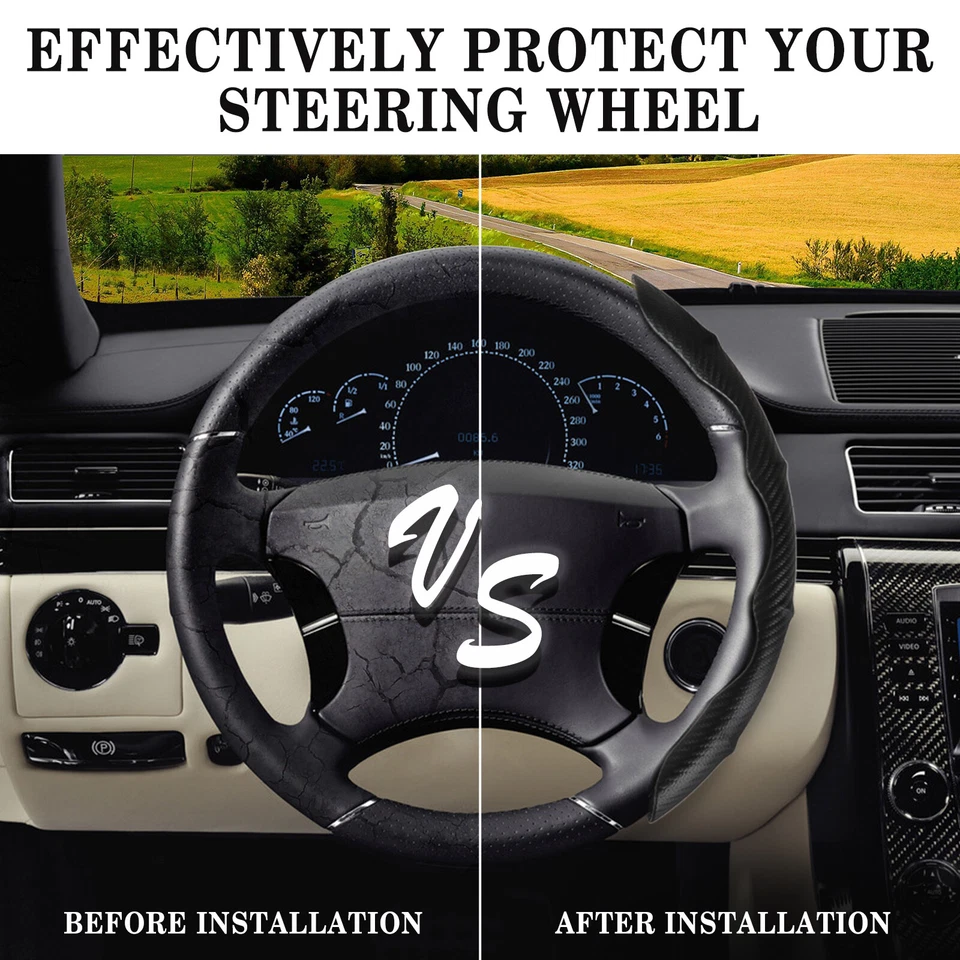 Cubierta de cuero para volante de coche de fibra de carbono de 15 pulgadas para Alfa Romeo Giulia Foto 4 de 4