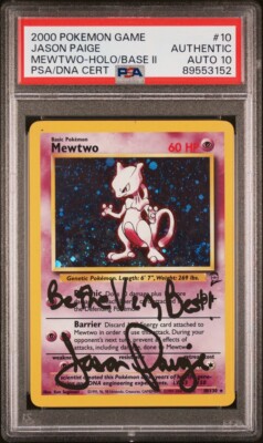 AUTO PSA 10 Jason Paige signed Mewtwo 2000 Pokémon holo Base Set 2