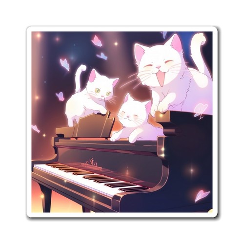 Magnets White Cat Family Piano Music Kitchen Decor Refrigerator Fridge Magnet - Picture 3 of 7