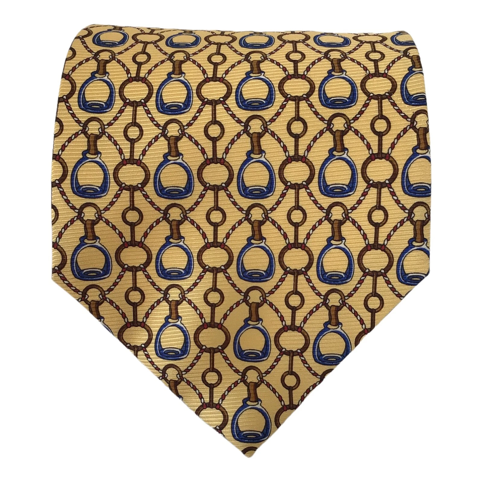 GUCCI Yellow Equestrian Accessories Printed Silk Tie Italy 56