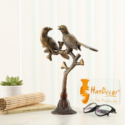 Antique Brass Love Birds on Tree Statue Showpiece for Home Decor, 9 Inches - Picture 6 of 6