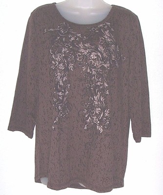 Christopher & Banks Women's NWT XL brown studded semi sheer 3/4 sleeve top 
