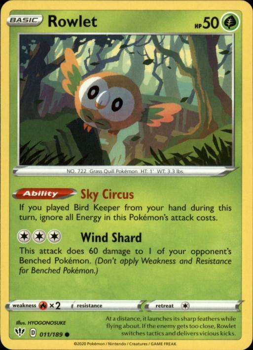 2x (SWSH03-011) Rowlet (C) Pokemon Darkness Ablaze Card # 11