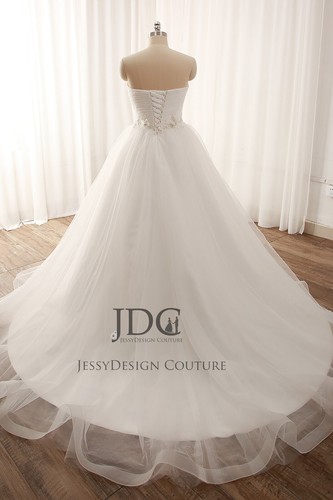 Simple Clean Wedding Dress Ball Gown Custom made 2-28W Flowers Sash Crystals - Picture 8 of 14