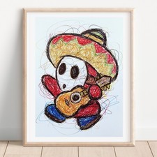 Sombrero Guy Ballpoint Pen Print, Super Mario Art Print