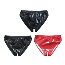 Women Faux Leather Crotchless G-String Panties Shiny Wet-Look Briefs Underwear