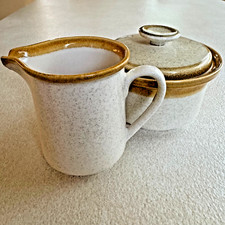 Vintage 1970s Mikasa Stone Manor Stoneware Creamer Sugar Bowl With Lid Set MCM