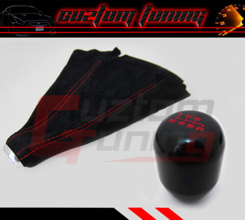 FOR HONDA/ACURA 6 SPEED HEAVY TRANSMISSION BLK SHIFT KNOB+SUEDE BOOT RED STITCH - 第 1/1 張圖片