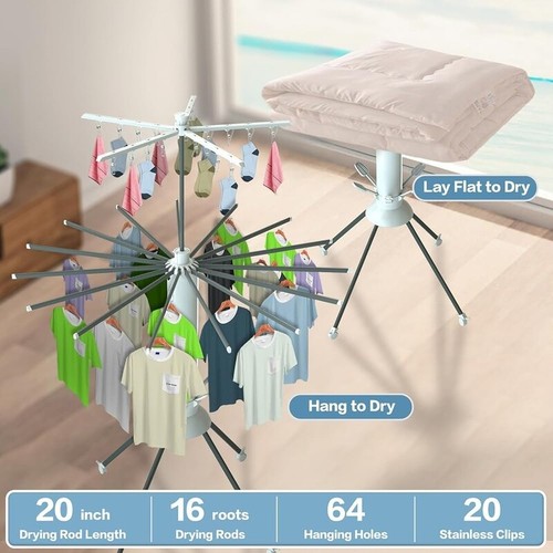 3 Tier Foldable Portable Laundry Drying Rack W/ 4 Pulleys Space Saving White New - Picture 3 of 8
