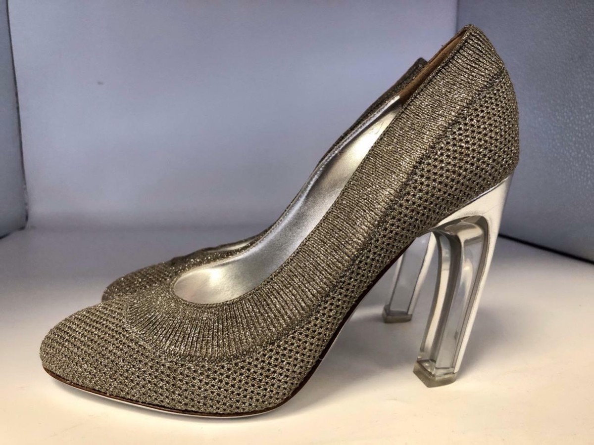 Authentic Valentino Garavani Silver Detail Lucite Heel Pumps