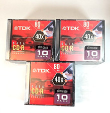 TDK 80 Minute/700MB Data CD-R Slim Case 10-Pack Lot of 3 New In Packages