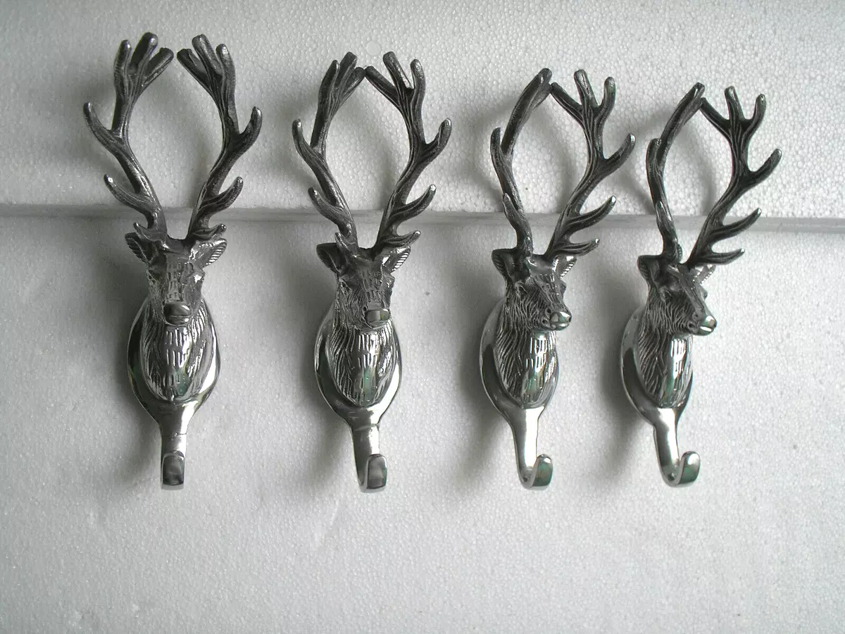 Metal Deer Head Coat Hook Lot of 4 Wall Mount Stag Hooks Figurine fxx*