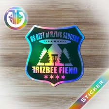 FRIZBEE FIEND (2) Flying Saucers Holographic (set of 2) Disc Golf Stickers