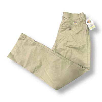 New Dickies Womens Pleated-Front Pants Size 4 Regular Khaki Relaxed Fit Work