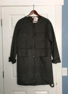 Philosophy republic clothing Trench Coat gray faux leather size L RN 93178 c2
