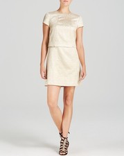 NWT Tory Burch Brielle Gold Metallic Brocade Mock Two Piece Dress $425 – 10