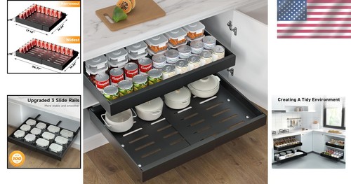Smooth Sliding Roll Out Shelves for Kitchen Cabinets - Expandable 17.12"-26.77" - Picture 2 of 8