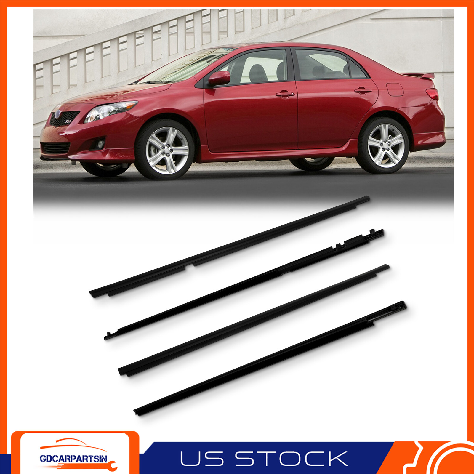 4 Weatherproof Window Moulding Seal Strips for 2009-12 Toyota Corolla