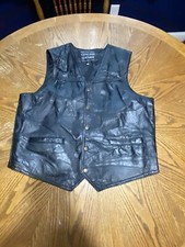 Vintage Italian Stone Genuine Black Leather Biker Motorcycle Vest XL