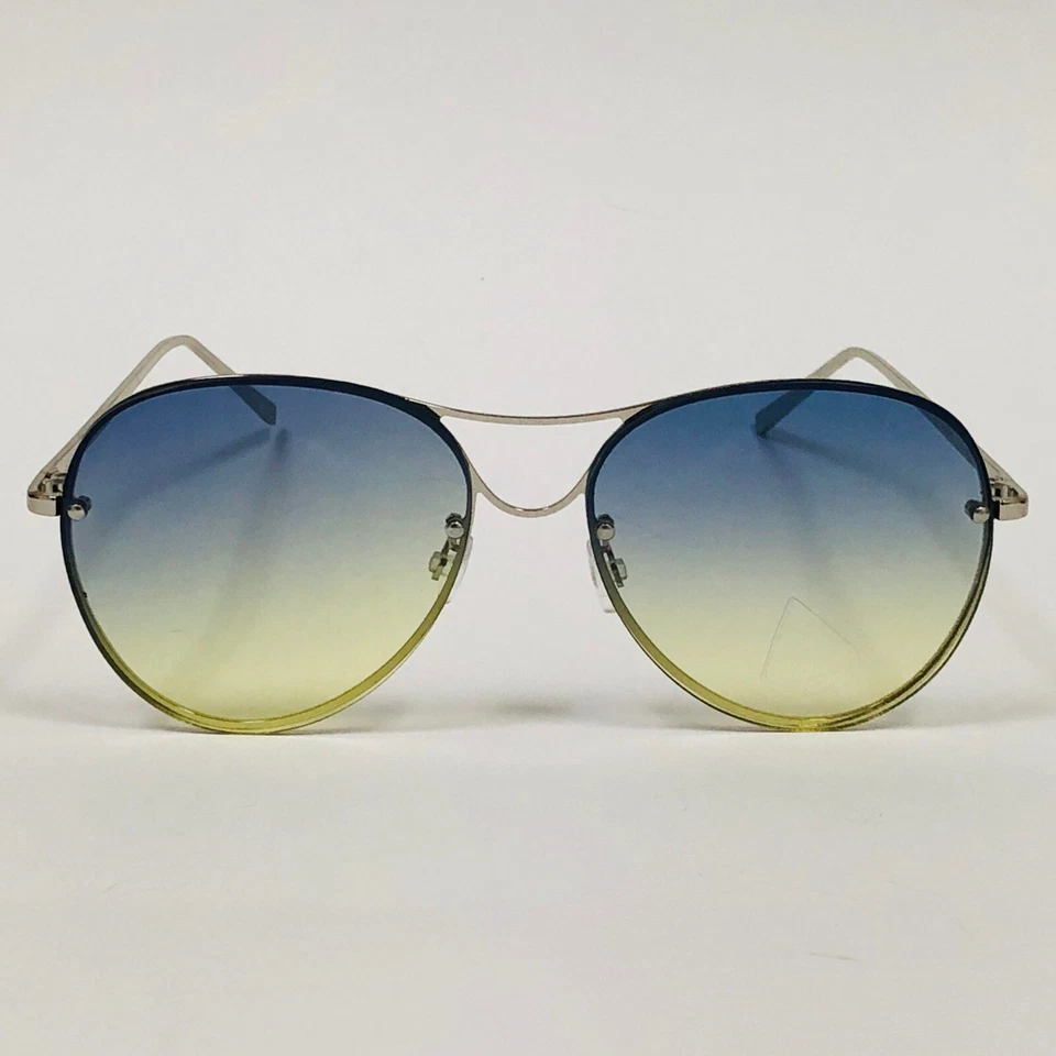 Gafas de sol Moda Diseñador Redondas Retro Sin Montura Azul Amarillo Degradado Lente Gafas Foto 2 de 3