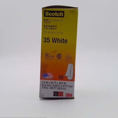 3M Scotch 35 White Vinyl Electrical Tape 1/2 in x 20 ft 054007-10232, 10 Pack