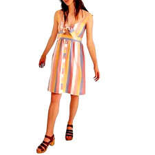 Madewell Women Dress Size 2 Sherbet Stripe Tie Front Cut Out Button Up New