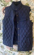 Janie And Jack Navy Blue Quilted Snap Up Vest Boys Size 14 Corduroy Trim Pockets