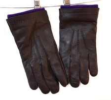 MENS Dents Brown leather & Purple Wool Lined Gloves Driving Gloves Size XL