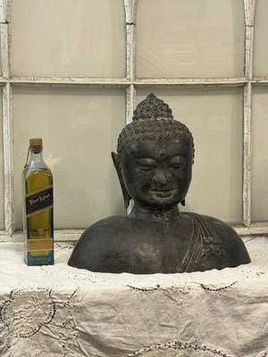 20thC Huge 18 H Hollow Cast Bronze Buddha Head