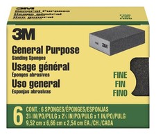 3M Sanding Sponge CP001-6P-CC, 3 3/4 in x 2 5/8 in x 1 in Fine, 6-pack