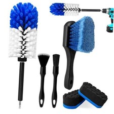 Car Wheel Brush Kit, Soft Drill Wheel Cleaner Brush, Tire Blue white 6 Pk