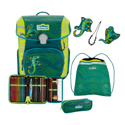 Schulranzen - Set Scout Neo Superflash Extreme Lizard 4tlg + Snaps Gecko