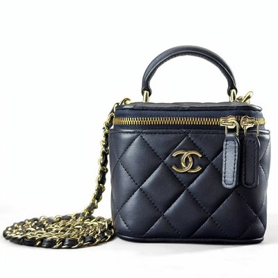 Authentic Chanel Mini Cube Vanity Box Bag Lambskin Quilted Crossbody Used