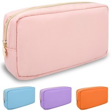 Nylon Small Makeup Bag for Purse, Cute Preppy Pink Makeup Bag Cosmetic Zipper...