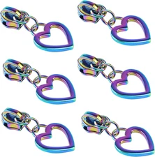 6-Pack #5 Rainbow Heart Shape Zipper  Zipper Pull Rainbow Teeth Nylon Zippers fo