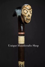 Skull handle wooden walking stick hand carved for men women walking cane animal