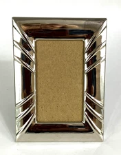 Small Polished Steel Art Deco Style Stand Up Picture Frame 4.5 High x 3.5 Wide