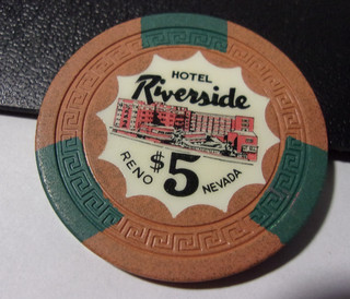 HOTEL RIVERSIDE CASINO 1956 $5.00 hotel casino gaming poker chip Reno NV