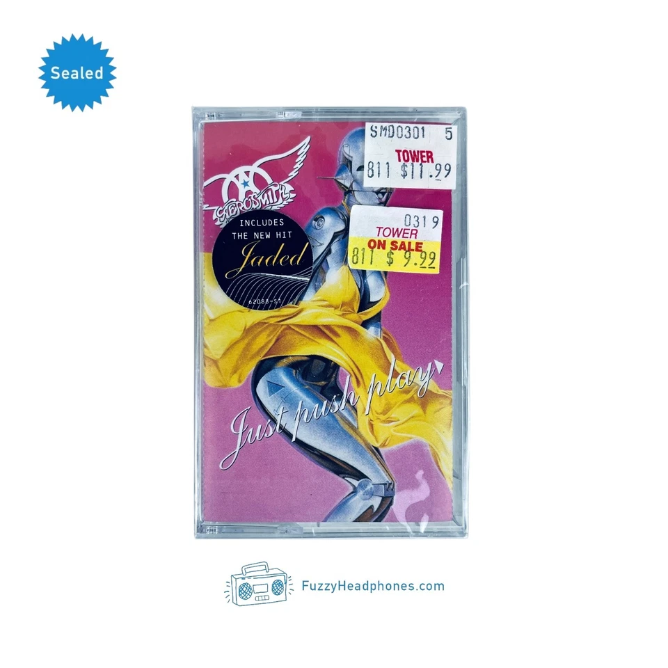 4 SEALED Aerosmith Cassette Tapes: Just Push Play Nine Lives Permanent Vacation - Image 3 of 4