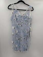 Adrianna Papell Blue Floral Embroidered Sequin Mesh Sheath Cocktail Dress 2 NWT
