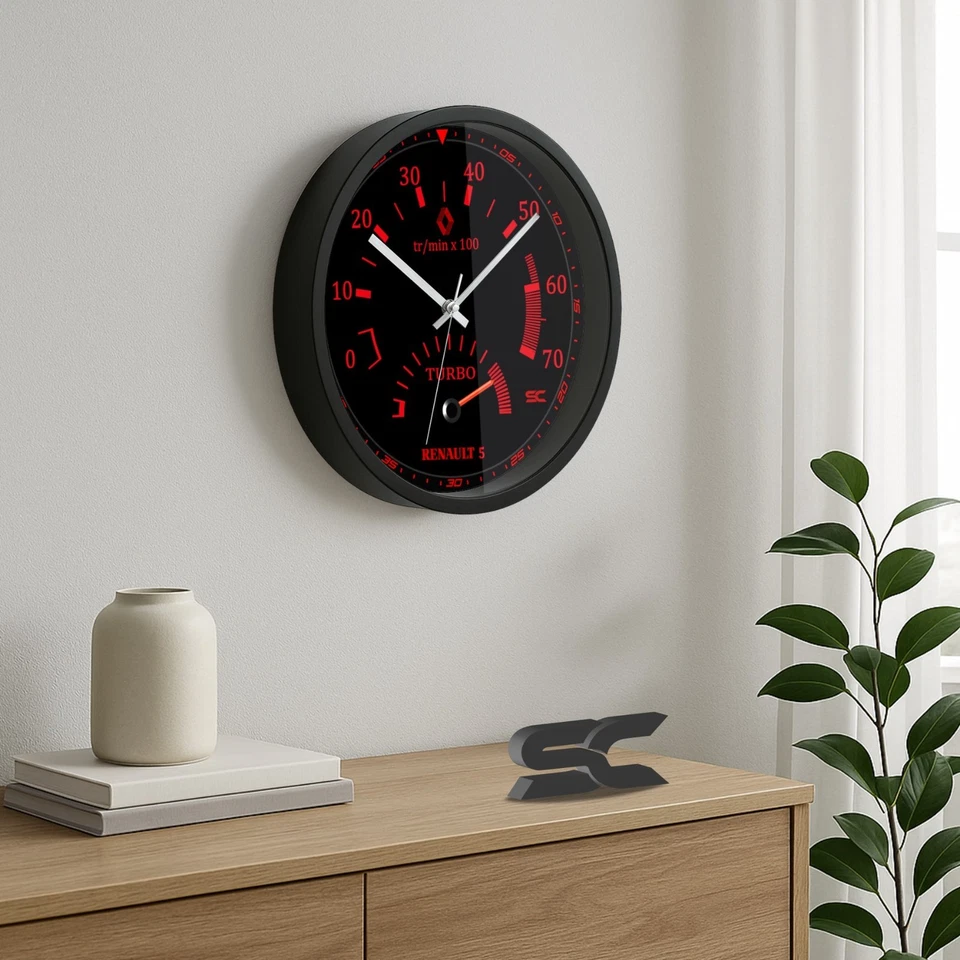 Orologio da parete Nero 30cm Silenzioso Contagiri Renault 5 GT Turbo Sport Super - Immagine 4 di 4