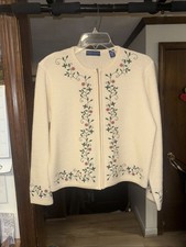 Karen Scott Petites 100 Wool Cardigan Sweater Christmas Holly Full Zip Medium