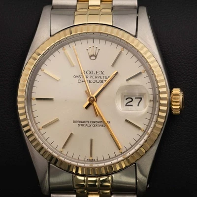 Rolex Datejust 16013 Acanalado Bisel Reloj Dos Tonos Jubilee 36mm Índice Marfil - Imagen 1 de 4