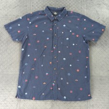 Rip Curl Shirt Button Up All Over Print Linen Cotton Blen Blue Men Large