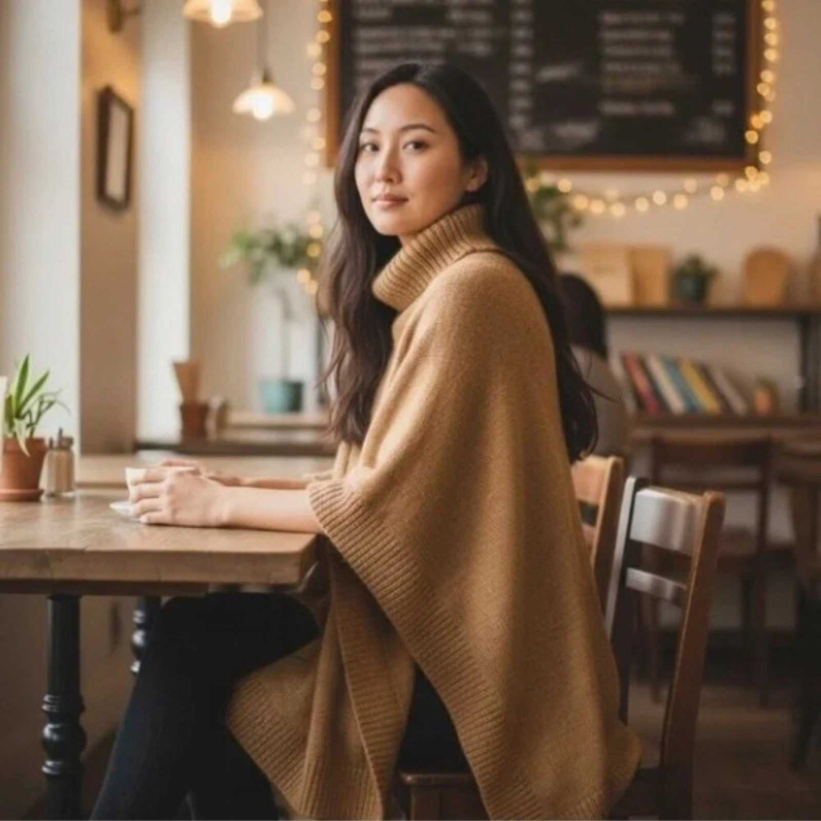 J. Crew Relaxed Turtleneck Poncho Sweater Merino Wool Alpaca Cape Rustic BA411