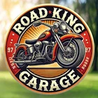 Retro Motorcycle 8 Round Vintage "ROAD KING GARAGE" Tin Metal Signs Home Décor