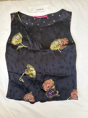 Vintage Emanuel Ungaro 100% Silk Sheer Shirt Floral print top Sleeveless Black