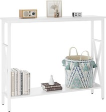 White Console Table, Industrial Entryway Table for Hallway Compact Display Table