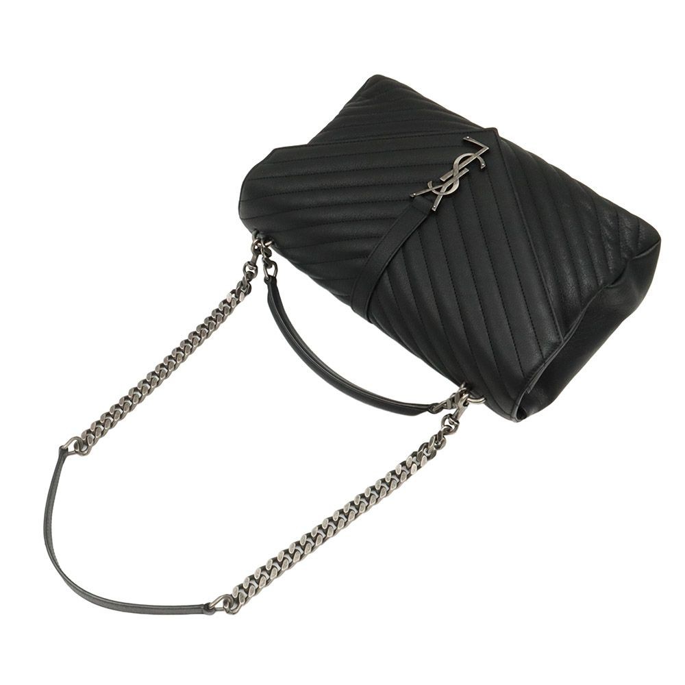 Saint Laurent Monogramma Nero Matelassé Classico Tono Argento Manico Superiore College